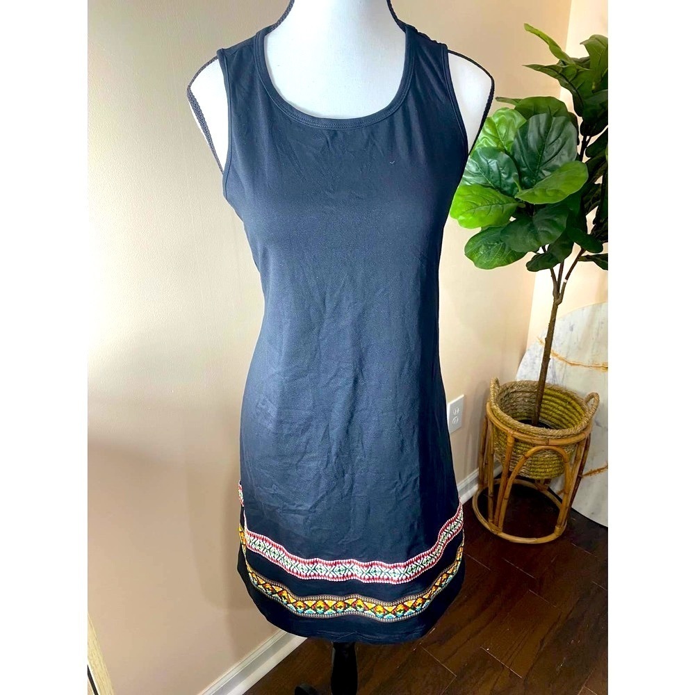 Little Black Dress size Large Cocktail Dress Modern Boho Aztec Accent Tank Dress